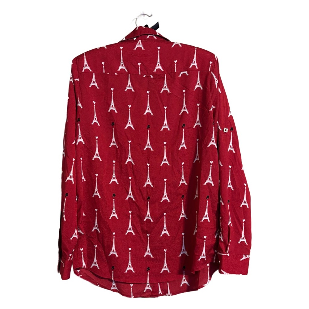 Karl Lagerfeld Red Eiffel Tower Print Button Down Shirt Women’s Sz Medium - Picture 8 of 8
